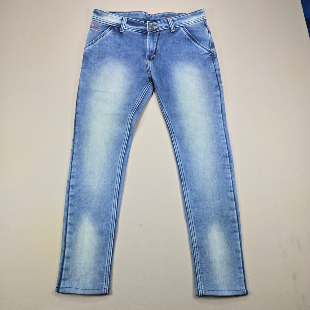 Code-99 Jeans Slim Fit Light Wash Embroidered Back Pocket Blue Mens Size 32